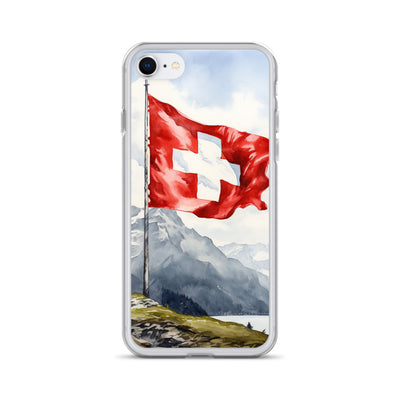 Schweizer Flagge und Berge im Hintergrund - Epische Stimmung - Malerei - iPhone Schutzhülle (durchsichtig) berge xxx iPhone SE