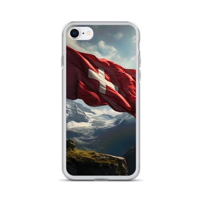 Schweizer Flagge und Berge im Hintergrund - Fotorealistische Malerei - iPhone Schutzhülle (durchsichtig) berge xxx iPhone SE