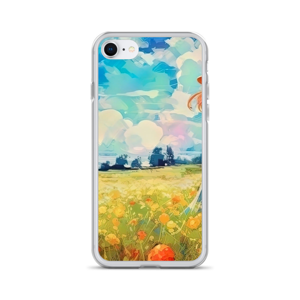 Dame mit Hut im Feld mit Blumen - Landschaftsmalerei - iPhone Schutzhülle (durchsichtig) camping xxx iPhone SE