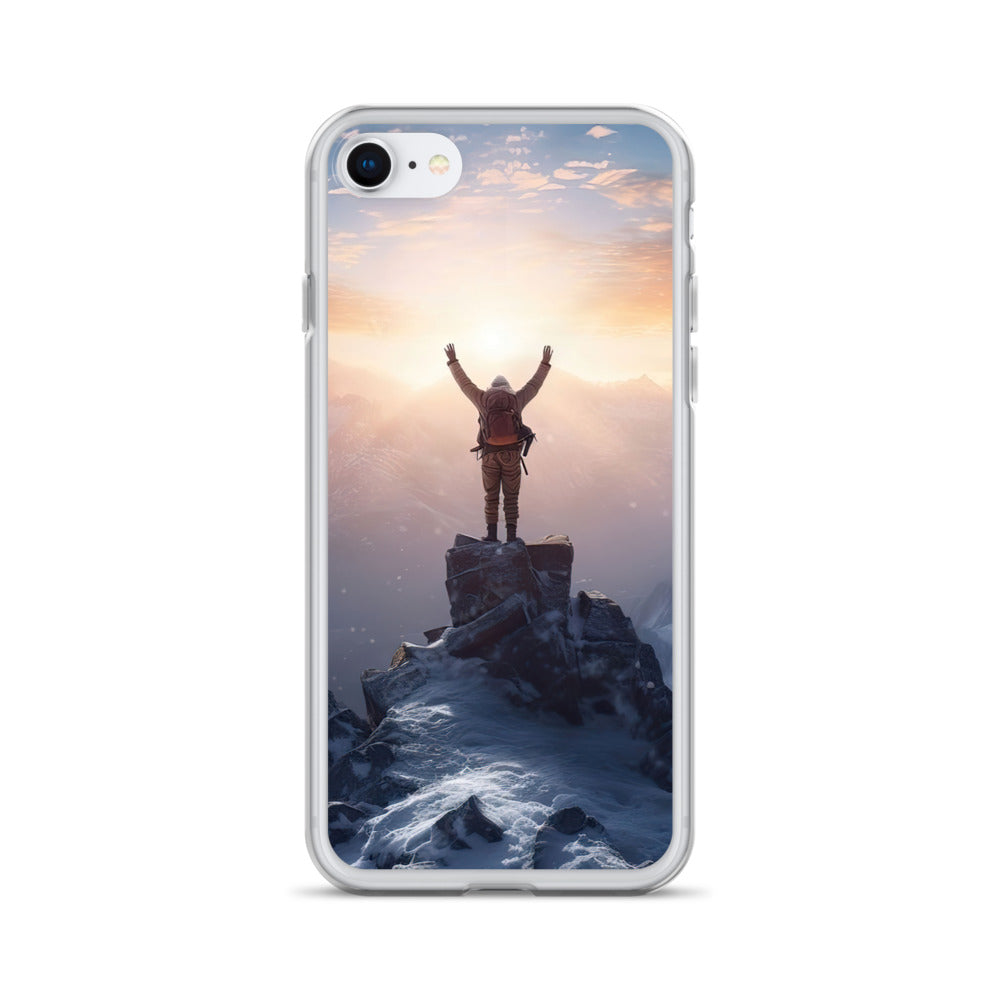 Mann auf der Spitze eines Berges - Landschaftsmalerei - iPhone Schutzhülle (durchsichtig) berge xxx iPhone SE