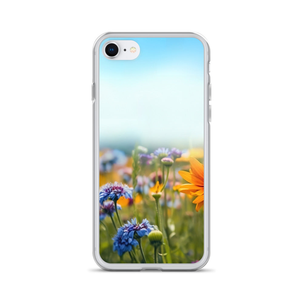 Foto von Blumen im Sonnenschein - Nahaufnahme - iPhone Schutzhülle (durchsichtig) camping xxx iPhone SE