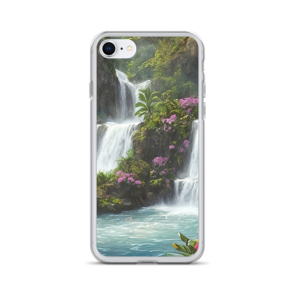 Wasserfall im Wald und Blumen - Schöne Malerei - iPhone Schutzhülle (durchsichtig) camping xxx iPhone SE