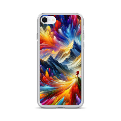 Alpen im Farbsturm mit erleuchtetem Wanderer - Abstrakt - iPhone Schutzhülle (durchsichtig) wandern xxx yyy zzz iPhone SE