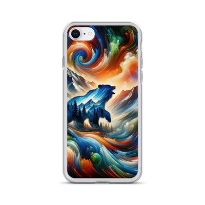 Lebendige Alpen und Bären Sillhouette über Berggipfel - Abstraktes Gemälde - iPhone Schutzhülle (durchsichtig) camping xxx yyy zzz iPhone SE