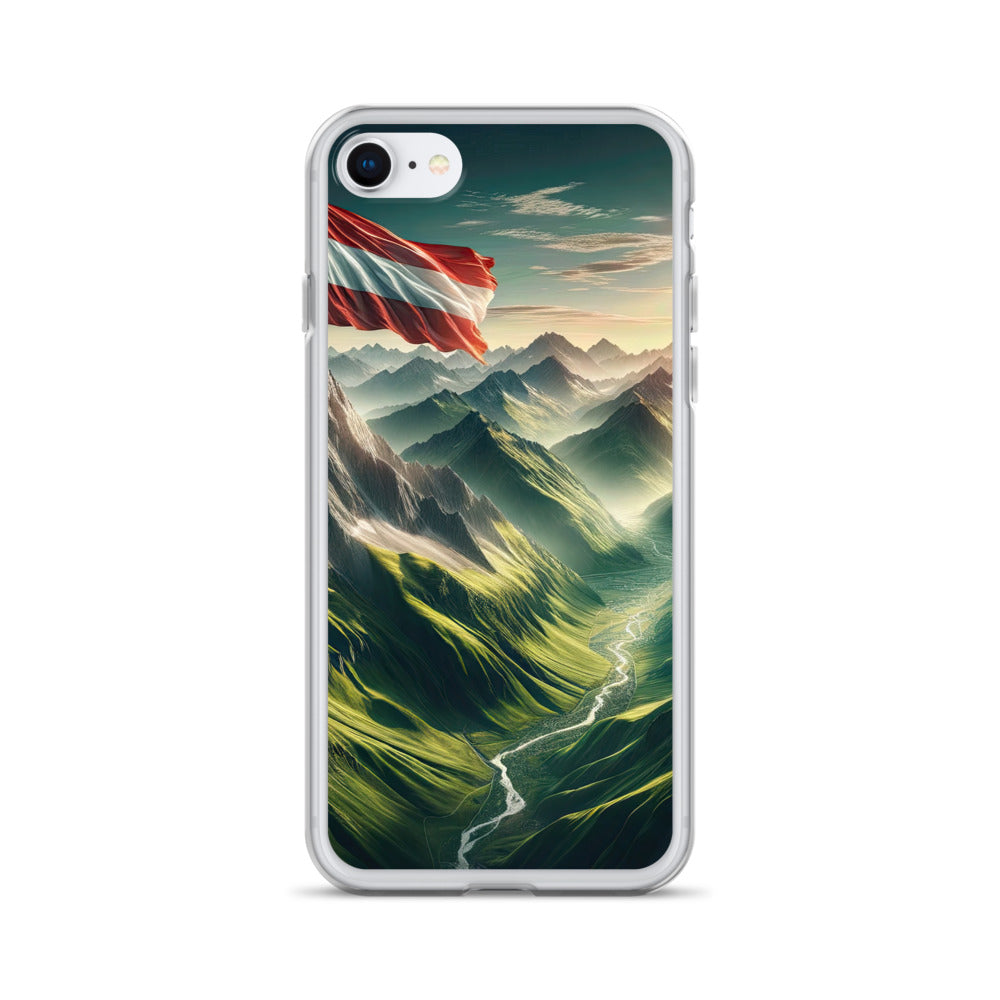 Alpen Gebirge: Fotorealistische Bergfläche mit Österreichischer Flagge - iPhone Schutzhülle (durchsichtig) berge xxx yyy zzz iPhone SE