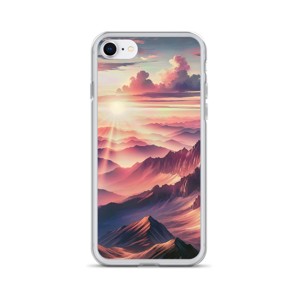 Schöne Berge bei Sonnenaufgang: Malerei in Pastelltönen - iPhone Schutzhülle (durchsichtig) berge xxx yyy zzz iPhone SE
