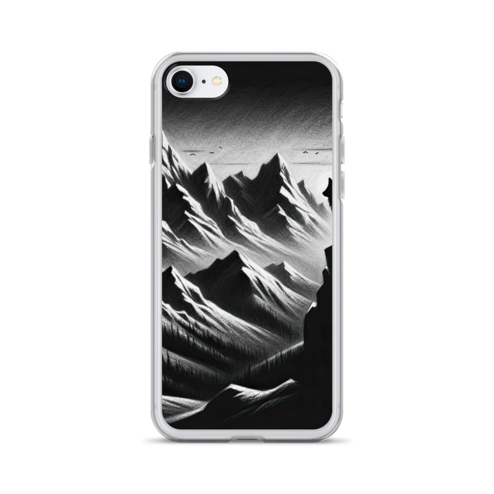 Kohlezeichnung, die die stille Stille der Alpen in der Winterdämmerung verkörpert. Wolf auf einem Berghügel (AN) - iPhone Schutzhülle (durchsichtig) xxx yyy zzz iPhone SE