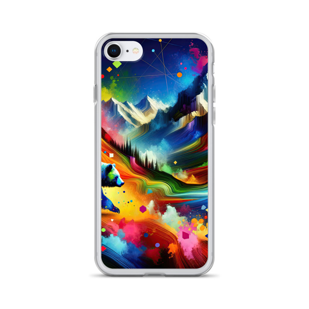 Neonfarbener Alpen Bär in abstrakten geometrischen Formen - iPhone Schutzhülle (durchsichtig) camping xxx yyy zzz iPhone SE