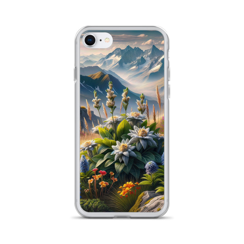 Alpine Flora: Digitales Kunstwerk mit lebendigen Blumen - iPhone Schutzhülle (durchsichtig) berge xxx yyy zzz iPhone SE