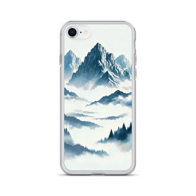 Nebeliger Alpenmorgen-Essenz, verdeckte Täler und Wälder - iPhone Schutzhülle (durchsichtig) berge xxx yyy zzz iPhone SE