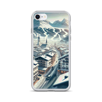 Winter in Kitzbühel: Digitale Malerei von schneebedeckten Dächern - iPhone Schutzhülle (durchsichtig) berge xxx yyy zzz iPhone SE