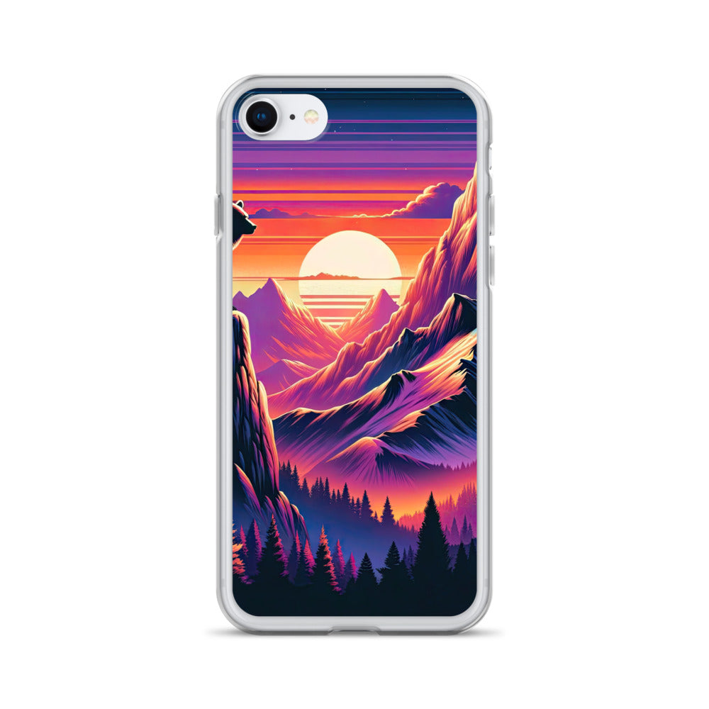 Alpen-Sonnenuntergang mit Bär auf Hügel, warmes Himmelsfarbenspiel - iPhone Schutzhülle (durchsichtig) camping xxx yyy zzz iPhone SE
