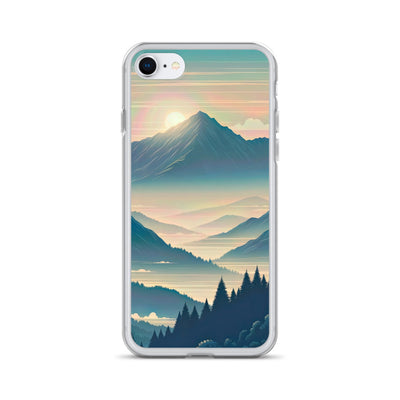 Bergszene bei Morgendämmerung, erste Sonnenstrahlen auf Bergrücken - iPhone Schutzhülle (durchsichtig) berge xxx yyy zzz iPhone SE