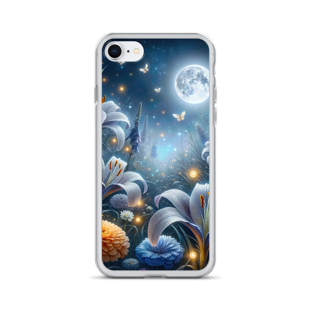 Ätherische Mondnacht auf blühender Wiese, silbriger Blumenglanz - iPhone Schutzhülle (durchsichtig) camping xxx yyy zzz iPhone SE