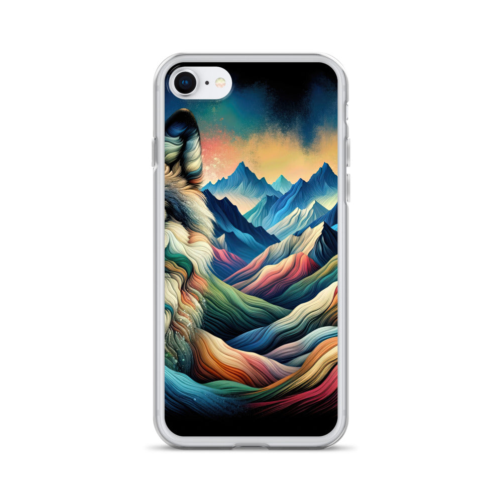 Traumhaftes Alpenpanorama mit Wolf in wechselnden Farben und Mustern (AN) - iPhone Schutzhülle (durchsichtig) xxx yyy zzz iPhone SE