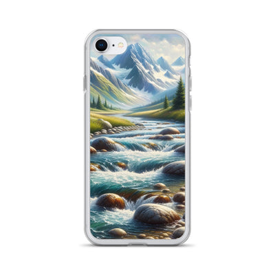 Ölgemälde eines Gebirgsbachs durch felsige Landschaft - iPhone Schutzhülle (durchsichtig) berge xxx yyy zzz iPhone SE