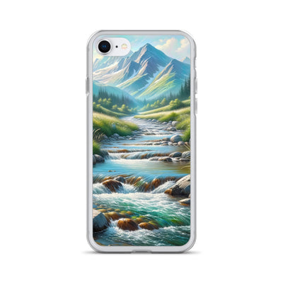 Sanfter Gebirgsbach in Ölgemälde, klares Wasser über glatten Felsen - iPhone Schutzhülle (durchsichtig) berge xxx yyy zzz iPhone SE