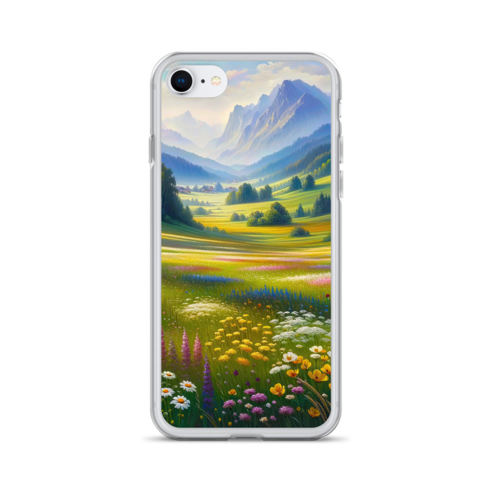Ölgemälde einer Almwiese, Meer aus Wildblumen in Gelb- und Lilatönen - iPhone Schutzhülle (durchsichtig) berge xxx yyy zzz iPhone SE