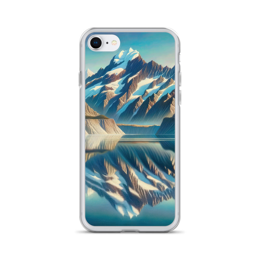 Ölgemälde eines unberührten Sees, der die Bergkette spiegelt - iPhone Schutzhülle (durchsichtig) berge xxx yyy zzz iPhone SE