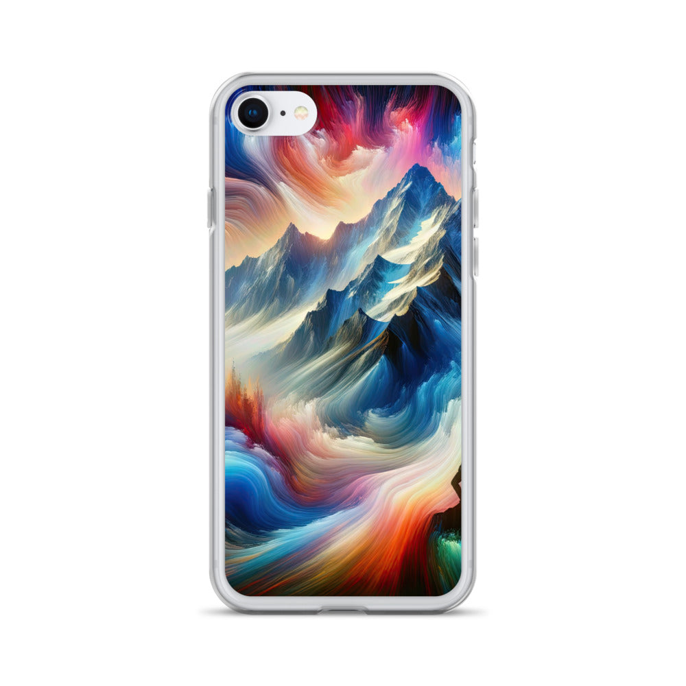 Foto eines abstrakt-expressionistischen Alpengemäldes mit Wanderersilhouette - iPhone Schutzhülle (durchsichtig) wandern xxx yyy zzz iPhone SE