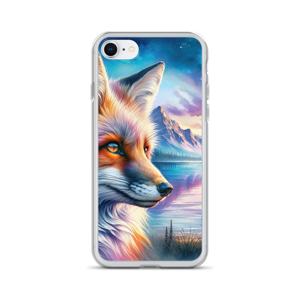 Aquarellporträt eines Fuchses im Dämmerlicht am Bergsee - iPhone Schutzhülle (durchsichtig) camping xxx yyy zzz iPhone SE