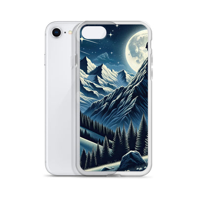 Steinbock in Alpennacht, silberne Berge und Sternenhimmel - iPhone Schutzhülle (durchsichtig) berge xxx yyy zzz