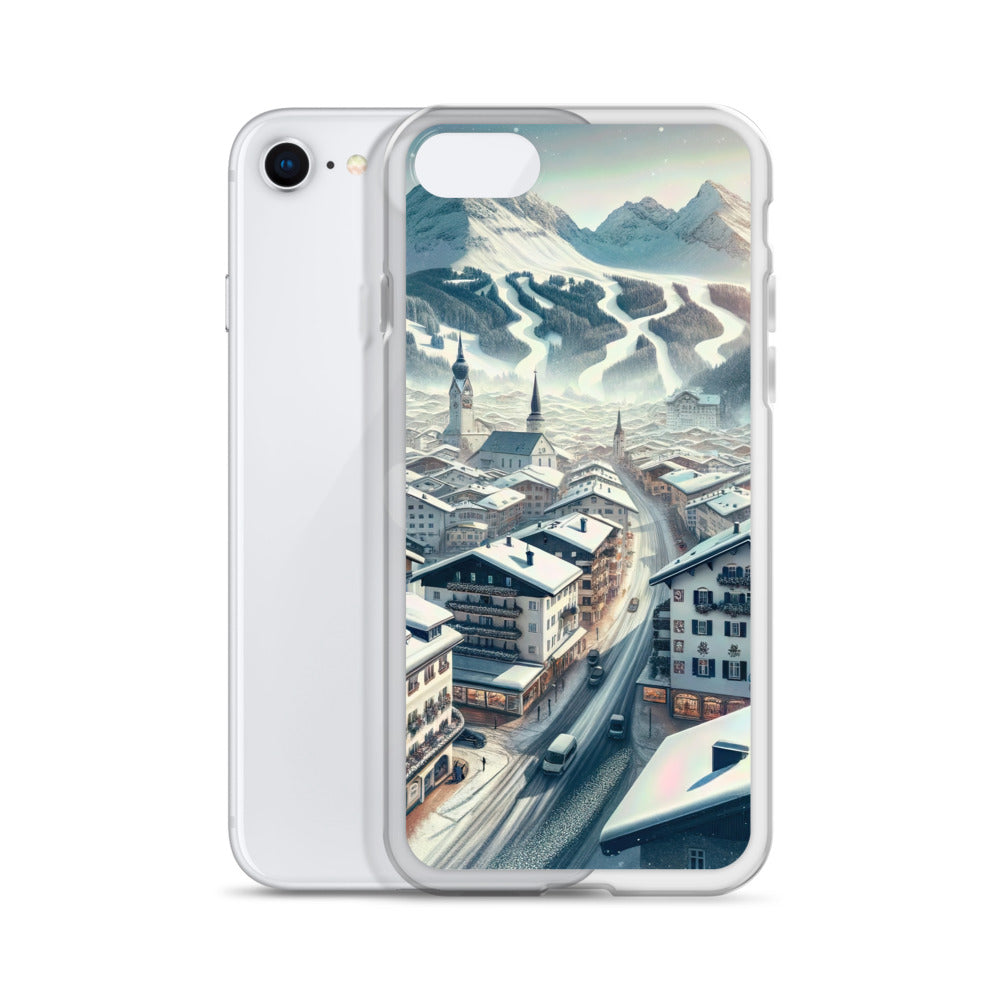Winter in Kitzbühel: Digitale Malerei von schneebedeckten Dächern - iPhone Schutzhülle (durchsichtig) berge xxx yyy zzz