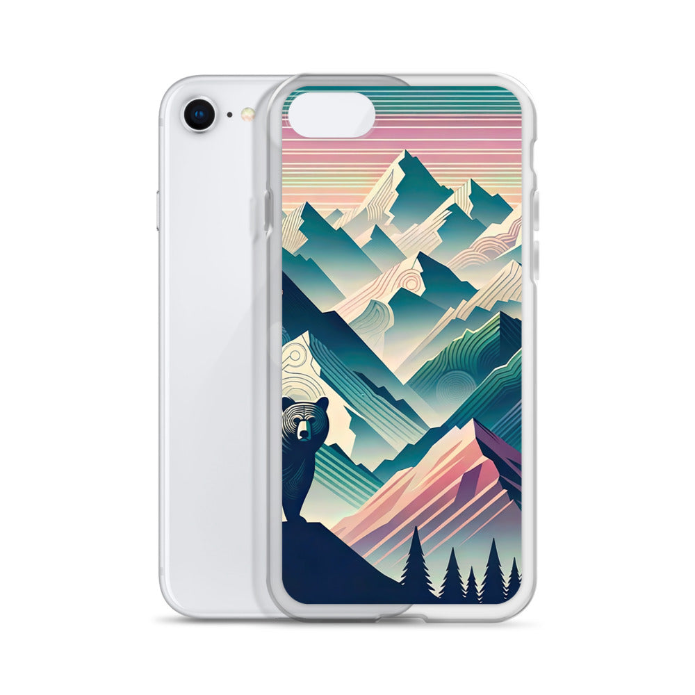 Bär im Panoramablick der Alpen, moderne Kunst-Gebirgsschichten - iPhone Schutzhülle (durchsichtig) camping xxx yyy zzz