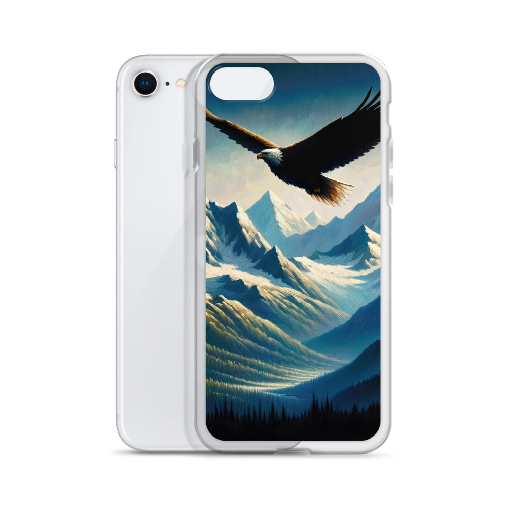 Ölgemälde eines Adlers vor schneebedeckten Bergsilhouetten - iPhone Schutzhülle (durchsichtig) berge xxx yyy zzz