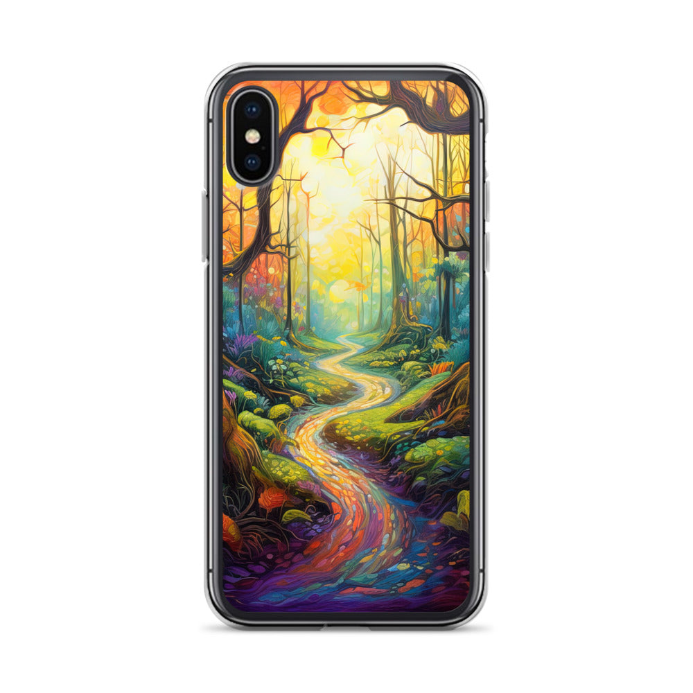 Wald und Wanderweg - Bunte, farbenfrohe Malerei - iPhone Schutzhülle (durchsichtig) camping xxx iPhone X XS
