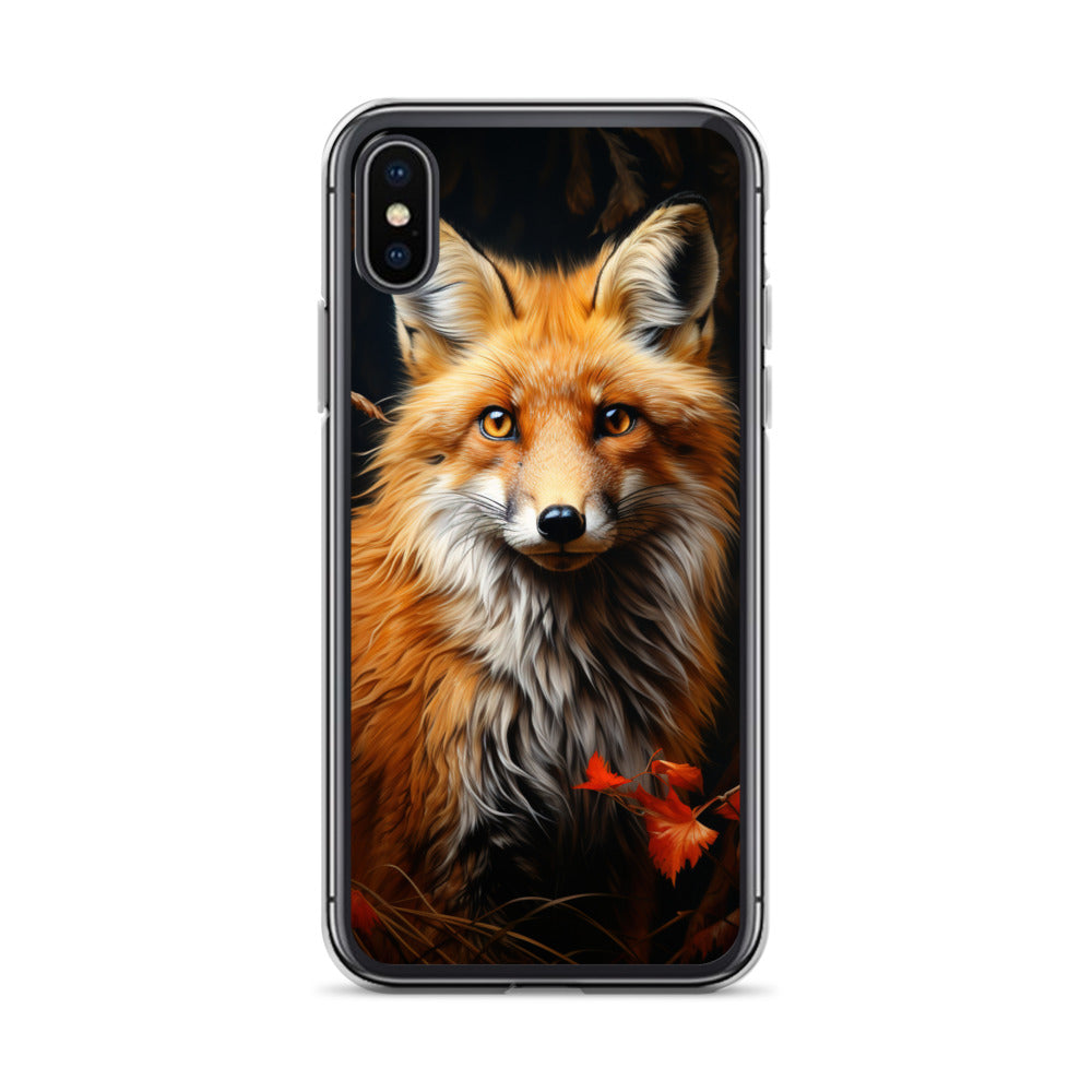 Fuchs Porträt und Herbstblätter - Malerei - iPhone Schutzhülle (durchsichtig) camping xxx iPhone X XS