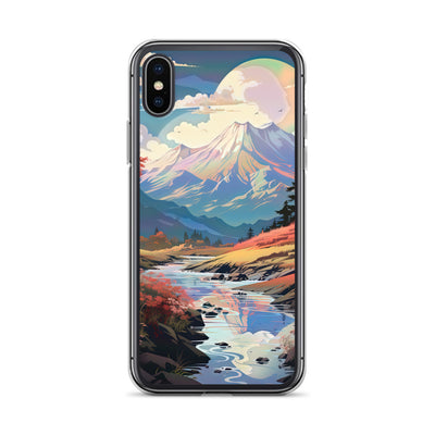 Berge. Fluss und Blumen - Malerei - iPhone Schutzhülle (durchsichtig) berge xxx iPhone X XS