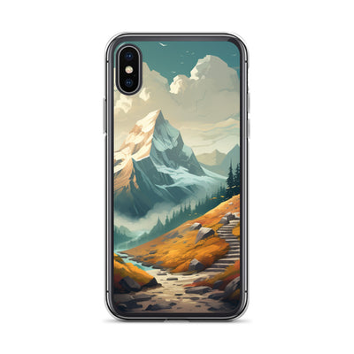 Berge, Wald und Wanderweg - Malerei - iPhone Schutzhülle (durchsichtig) berge xxx iPhone X XS