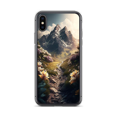 Epischer Berg, steiniger Weg und Blumen - Realistische Malerei - iPhone Schutzhülle (durchsichtig) berge xxx iPhone X XS