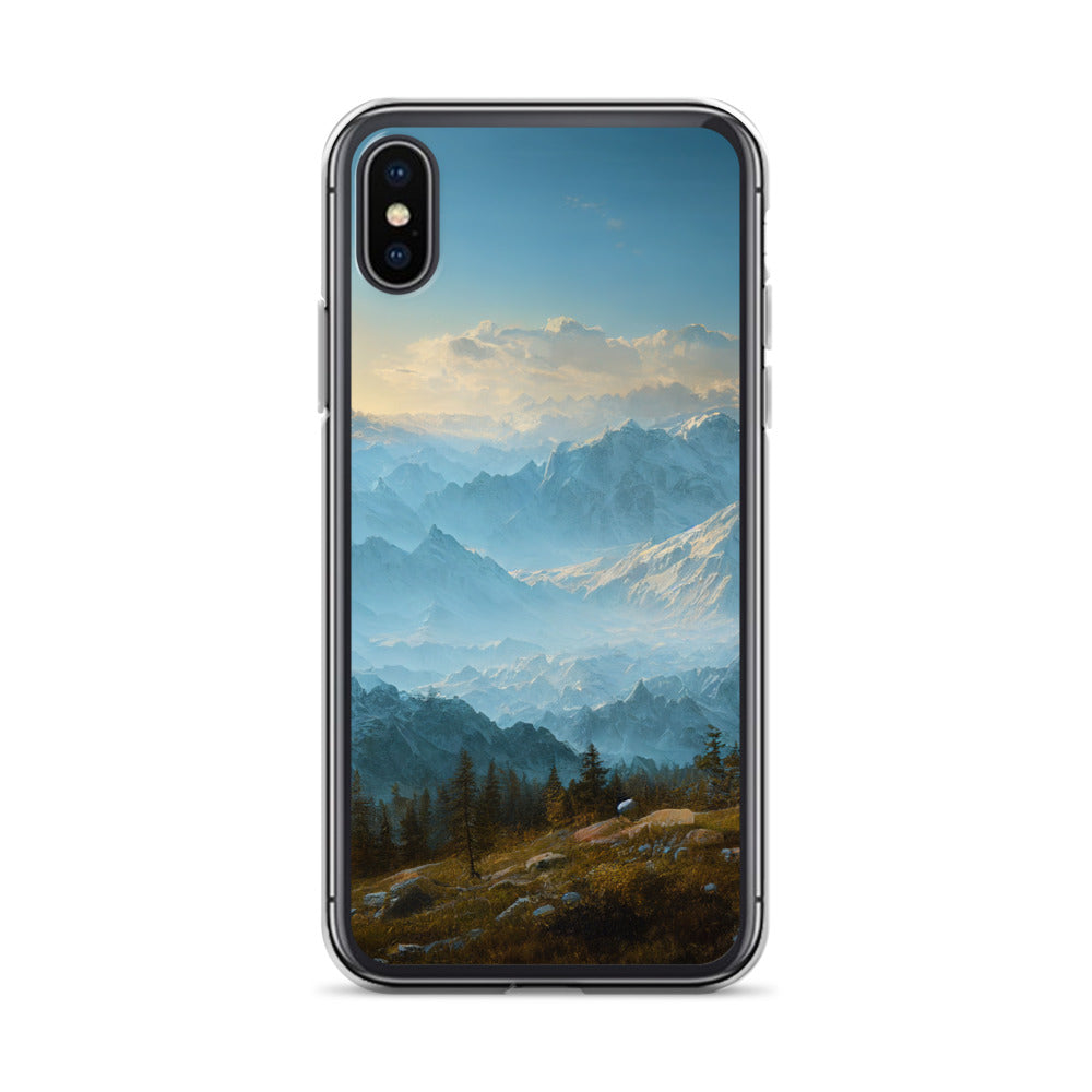 Schöne Berge mit Nebel bedeckt - Ölmalerei - iPhone Schutzhülle (durchsichtig) berge xxx iPhone X XS