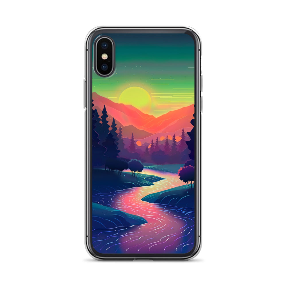 Berge, Fluss, Sonnenuntergang - Malerei - iPhone Schutzhülle (durchsichtig) berge xxx iPhone X/XS