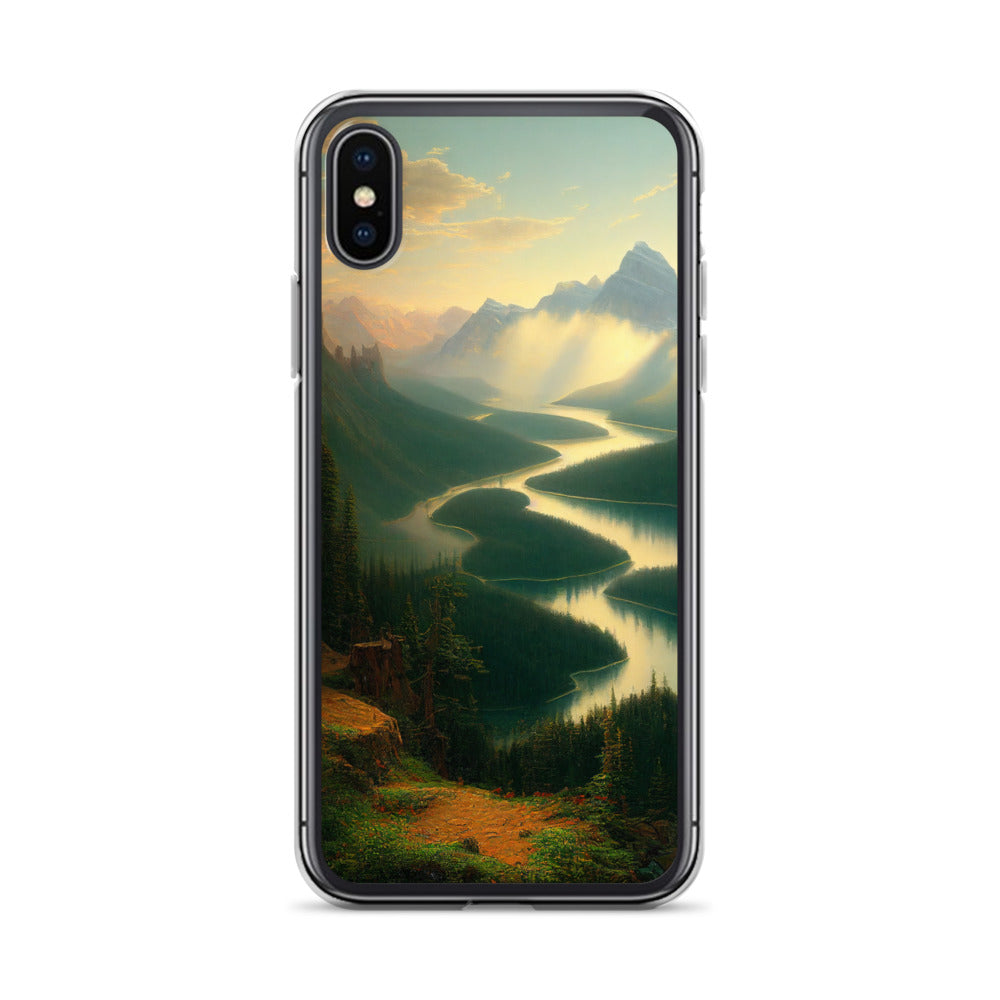 Landschaft mit Bergen, See und viel grüne Natur - Malerei - iPhone Schutzhülle (durchsichtig) berge xxx iPhone X XS