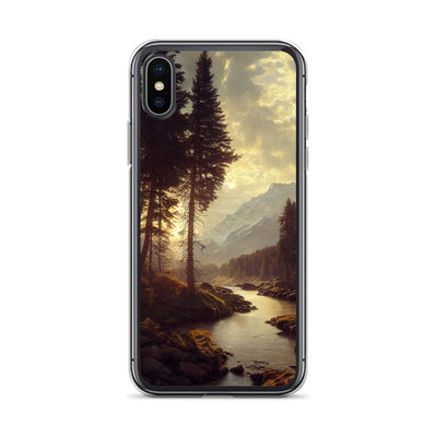 Landschaft mit Bergen, Fluss und Bäumen - Malerei - iPhone Schutzhülle (durchsichtig) berge xxx iPhone X XS