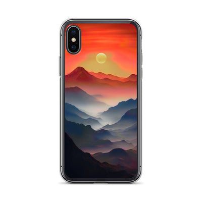 Sonnteruntergang, Gebirge und Nebel - Landschaftsmalerei - iPhone Schutzhülle (durchsichtig) berge xxx iPhone X XS