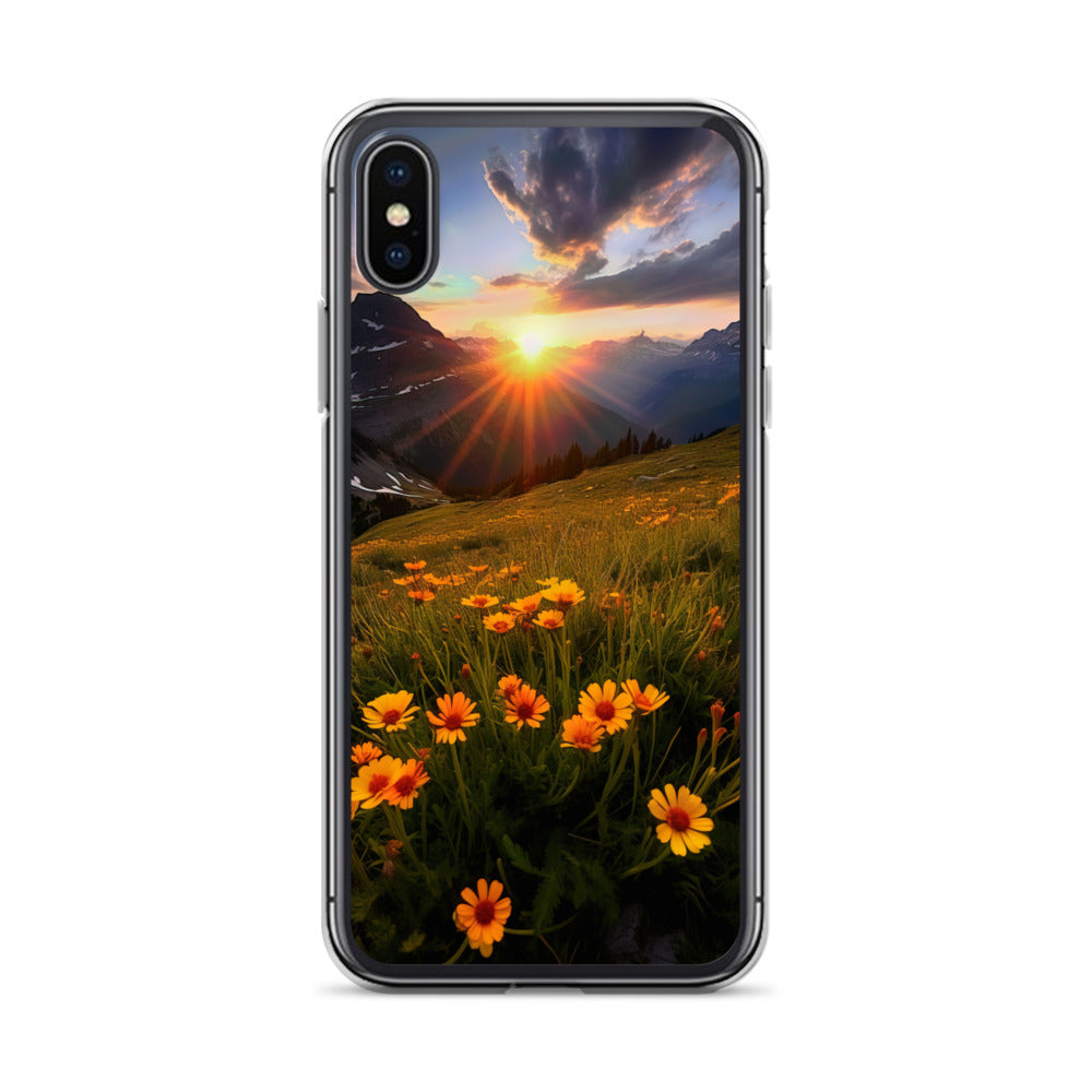 Gebirge, Sonnenblumen und Sonnenaufgang - iPhone Schutzhülle (durchsichtig) berge xxx iPhone X XS