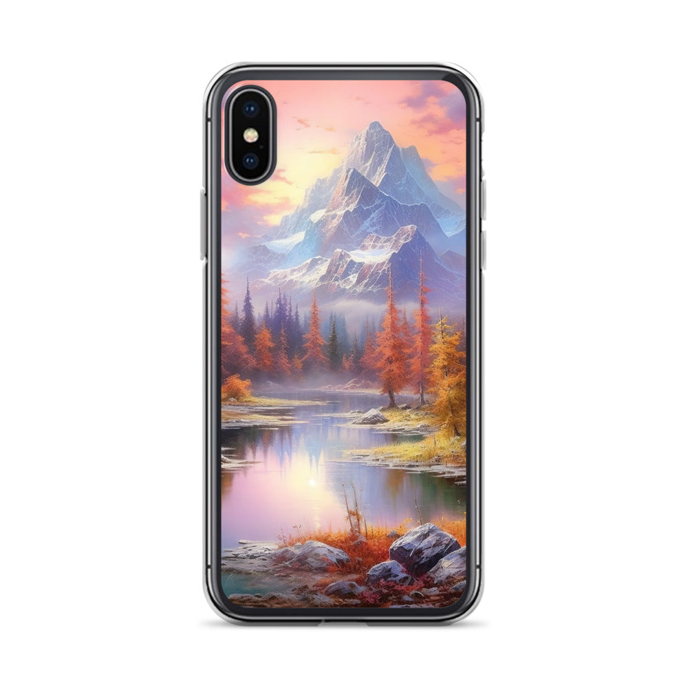 Landschaftsmalerei - Berge, Bäume, Bergsee und Herbstfarben - iPhone Schutzhülle (durchsichtig) berge xxx iPhone X XS