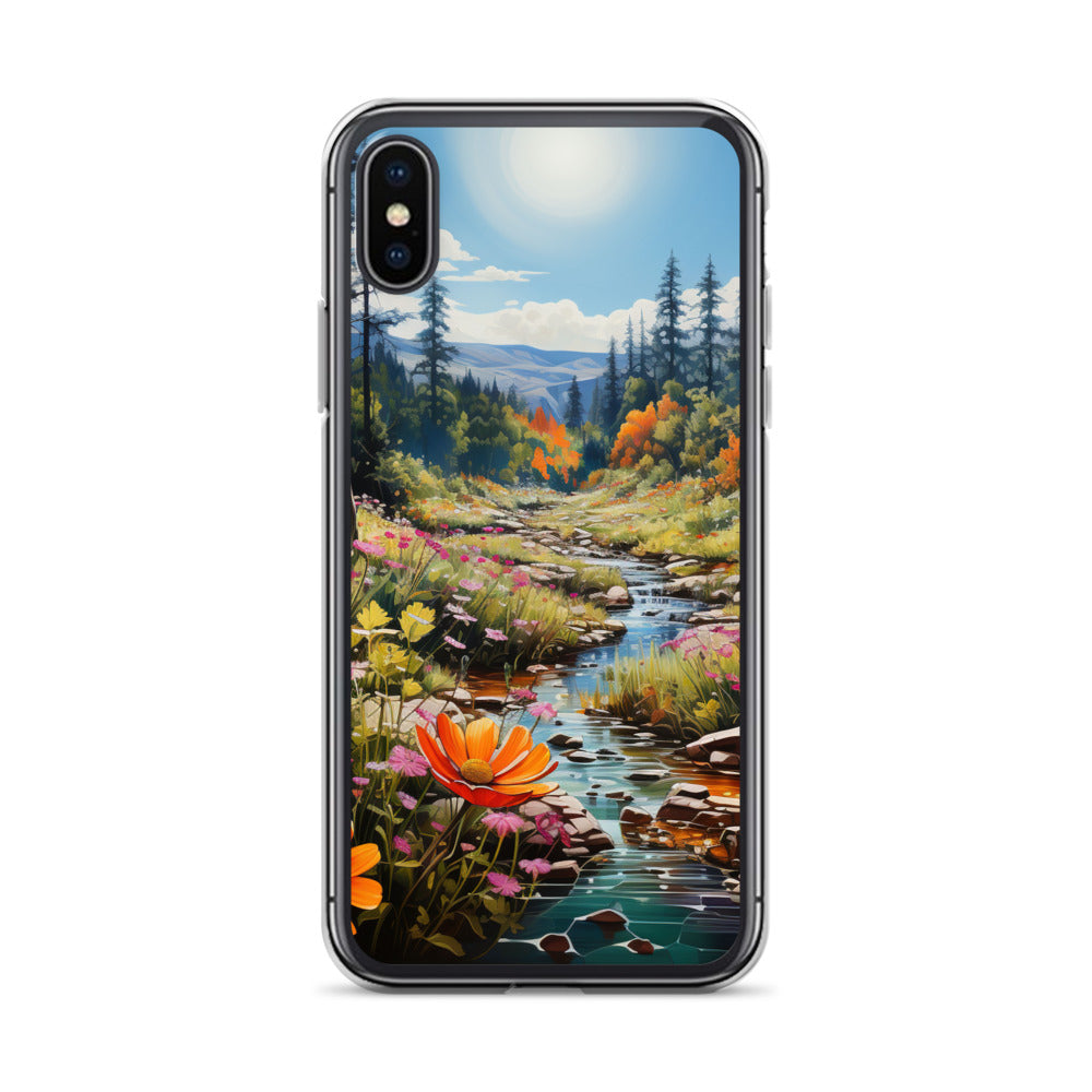 Berge, schöne Blumen und Bach im Wald - iPhone Schutzhülle (durchsichtig) berge xxx iPhone X XS