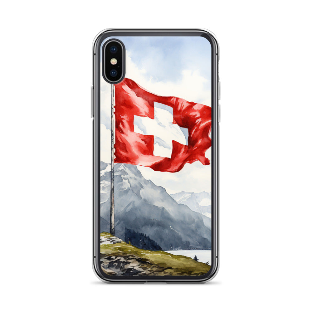 Schweizer Flagge und Berge im Hintergrund - Epische Stimmung - Malerei - iPhone Schutzhülle (durchsichtig) berge xxx iPhone X XS