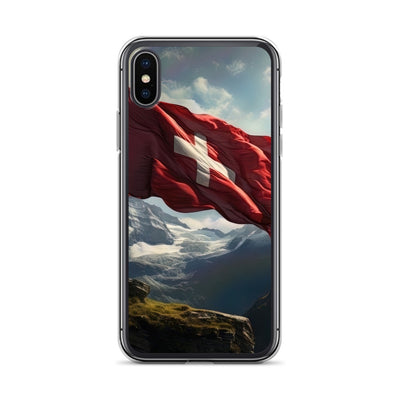 Schweizer Flagge und Berge im Hintergrund - Fotorealistische Malerei - iPhone Schutzhülle (durchsichtig) berge xxx iPhone X/XS