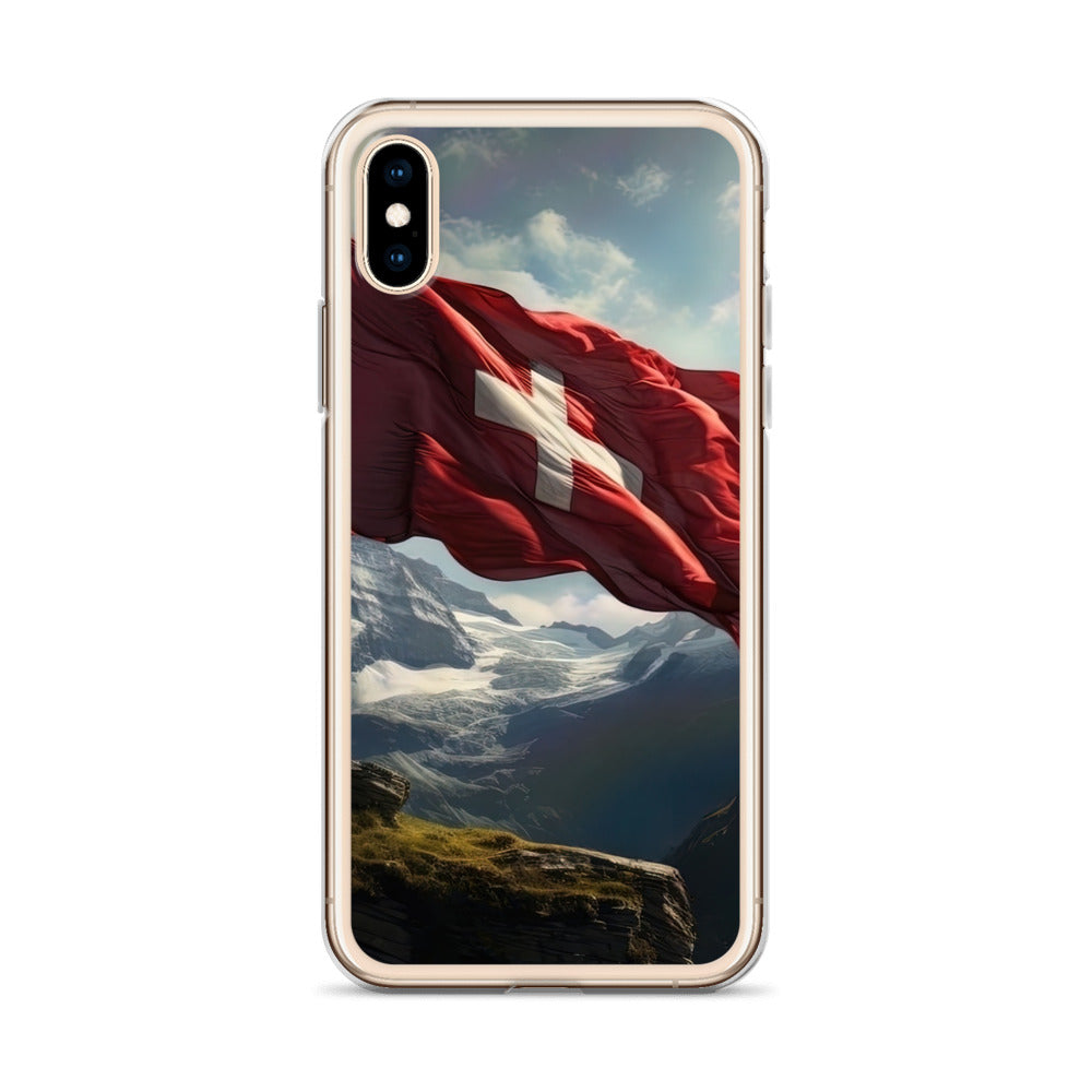 Schweizer Flagge und Berge im Hintergrund - Fotorealistische Malerei - iPhone Schutzhülle (durchsichtig) berge xxx