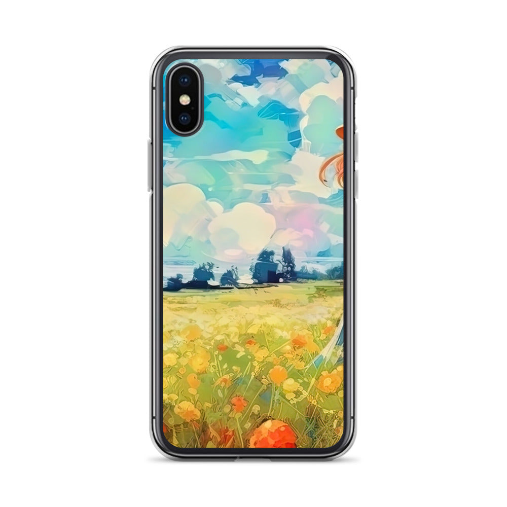 Dame mit Hut im Feld mit Blumen - Landschaftsmalerei - iPhone Schutzhülle (durchsichtig) camping xxx iPhone X XS