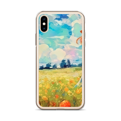 Dame mit Hut im Feld mit Blumen - Landschaftsmalerei - iPhone Schutzhülle (durchsichtig) camping xxx