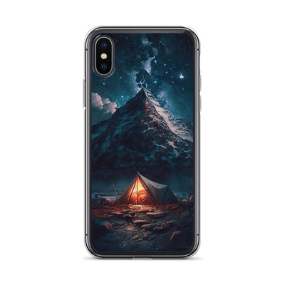Zelt und Berg in der Nacht - Sterne am Himmel - Landschaftsmalerei - iPhone Schutzhülle (durchsichtig) camping xxx iPhone X/XS