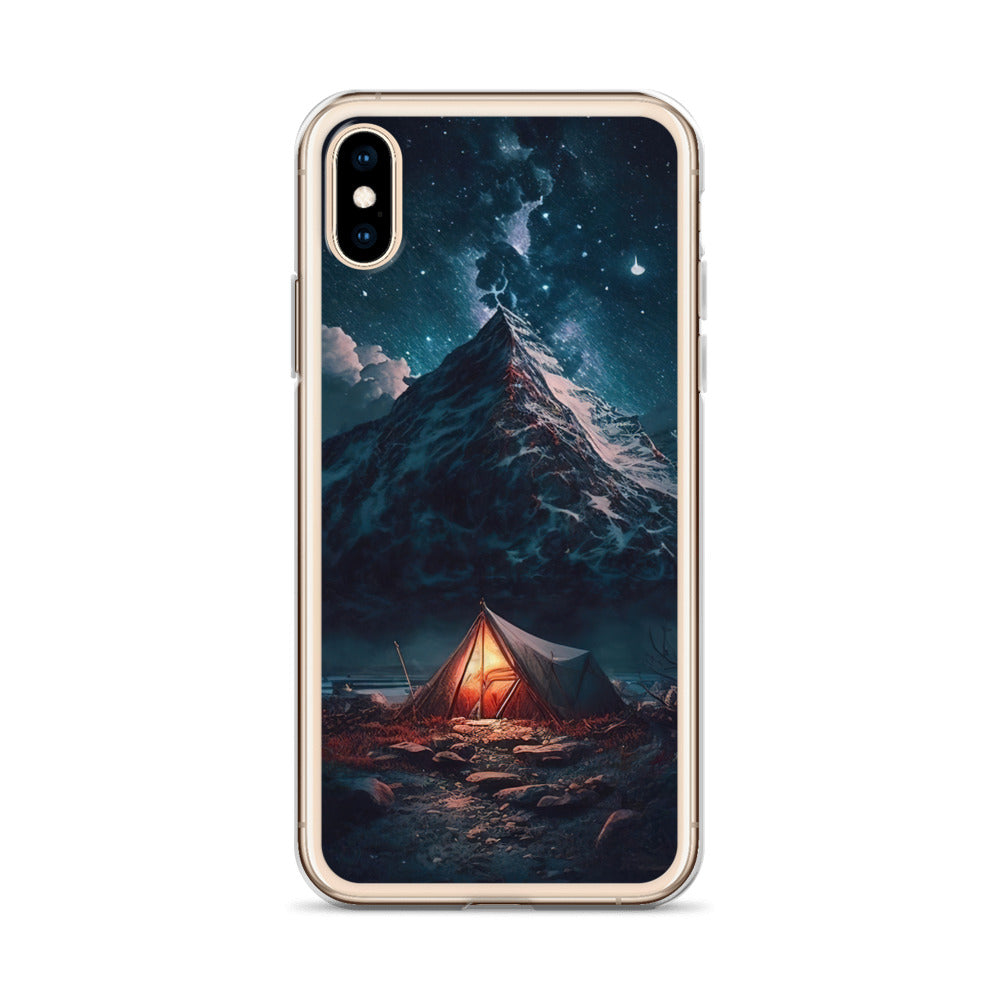 Zelt und Berg in der Nacht - Sterne am Himmel - Landschaftsmalerei - iPhone Schutzhülle (durchsichtig) camping xxx