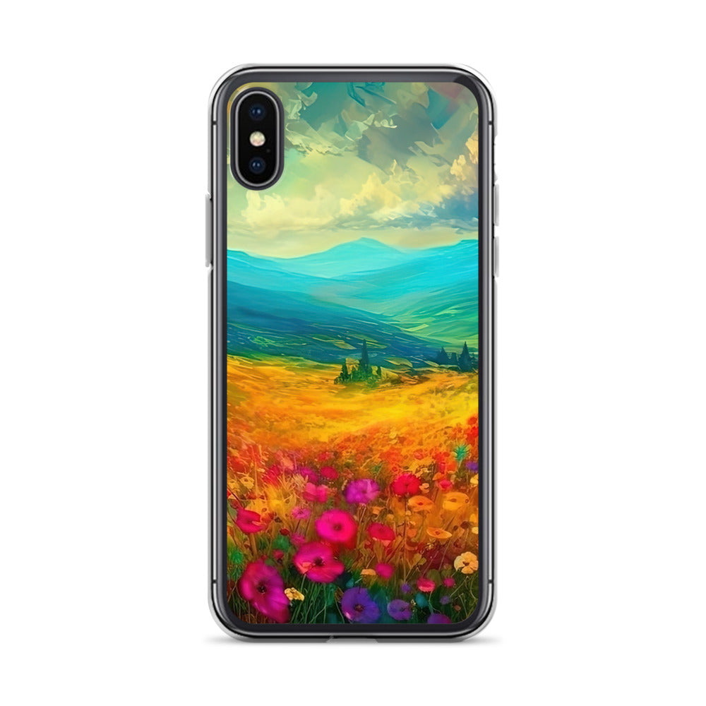Berglandschaft und schöne farbige Blumen - Malerei - iPhone Schutzhülle (durchsichtig) berge xxx iPhone X XS